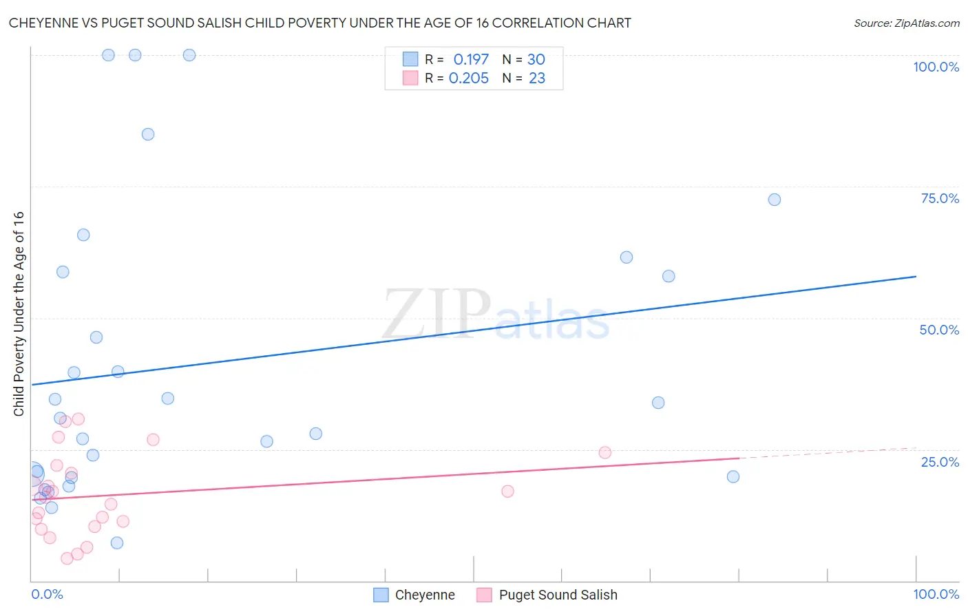 Cheyenne vs Puget Sound Salish Child Poverty Under the Age of 16