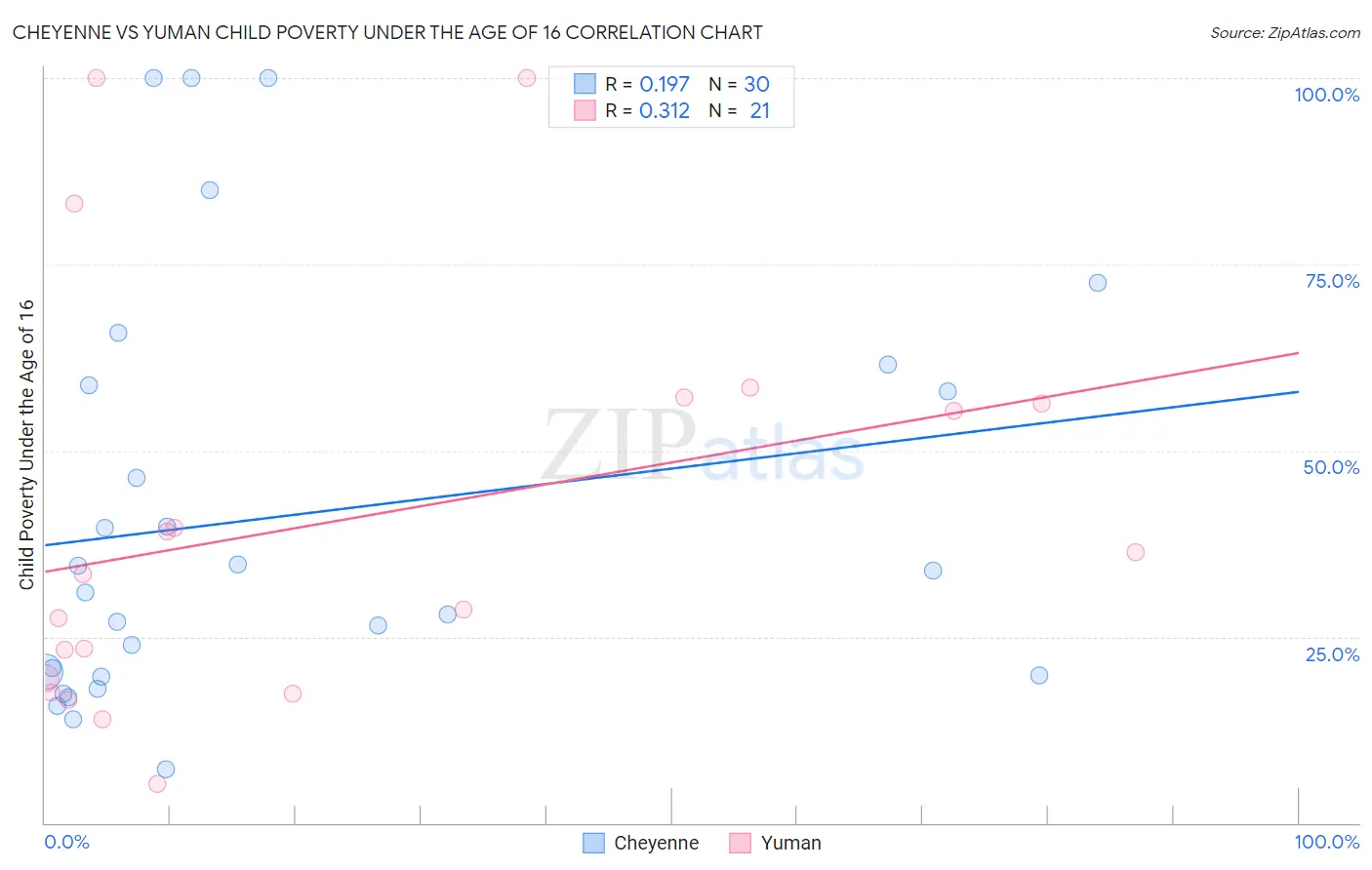 Cheyenne vs Yuman Child Poverty Under the Age of 16