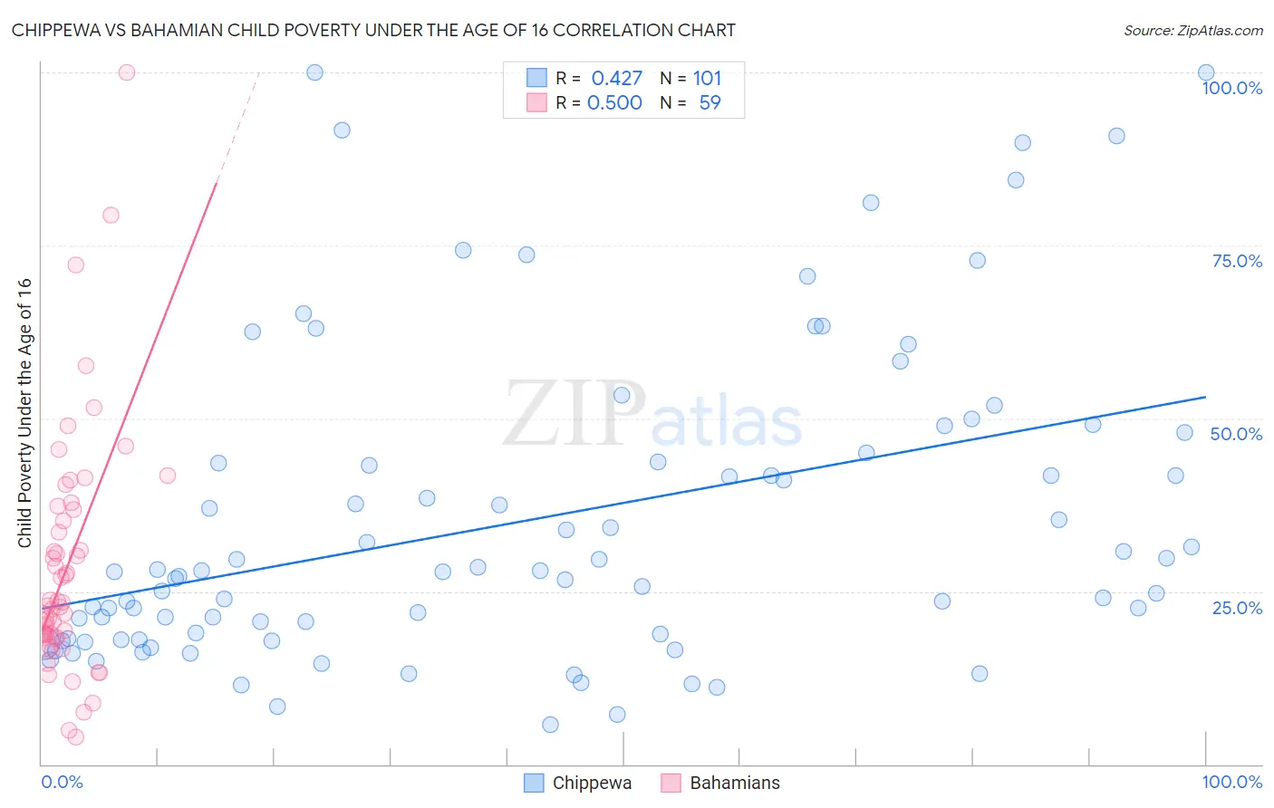 Chippewa vs Bahamian Child Poverty Under the Age of 16