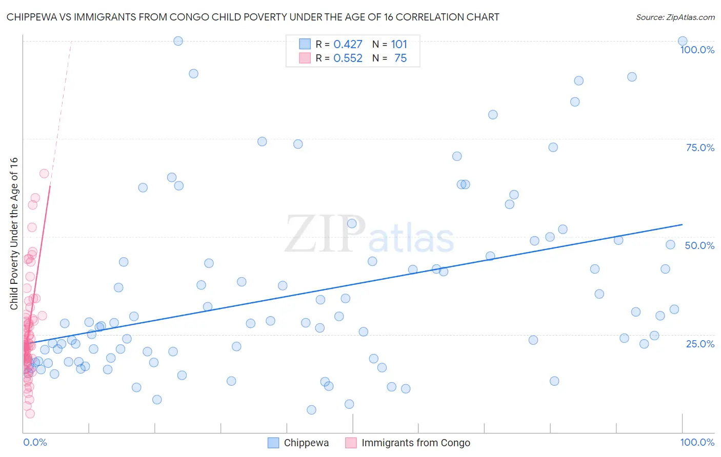 Chippewa vs Immigrants from Congo Child Poverty Under the Age of 16