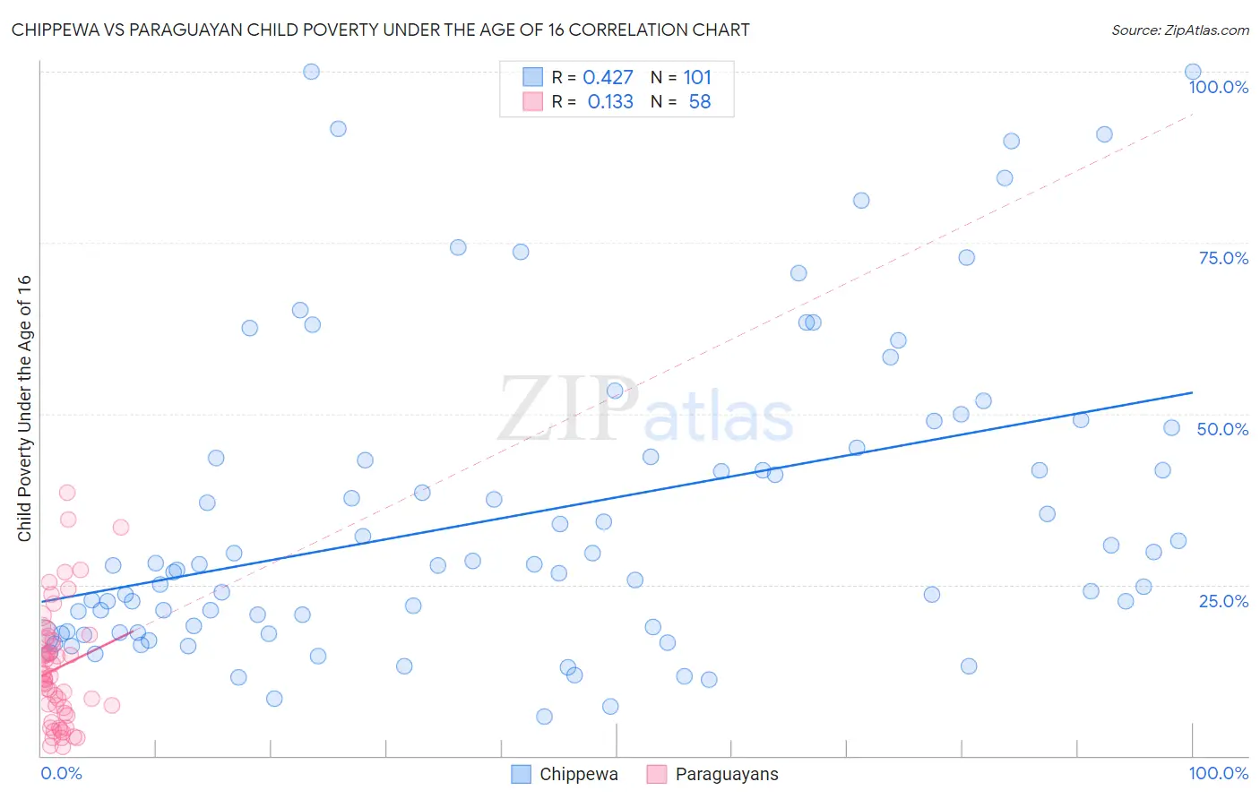 Chippewa vs Paraguayan Child Poverty Under the Age of 16