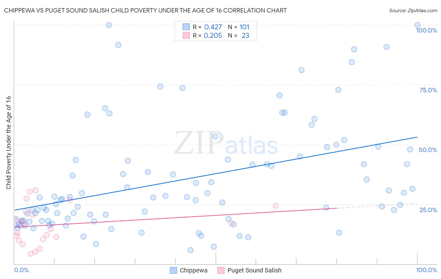 Chippewa vs Puget Sound Salish Child Poverty Under the Age of 16