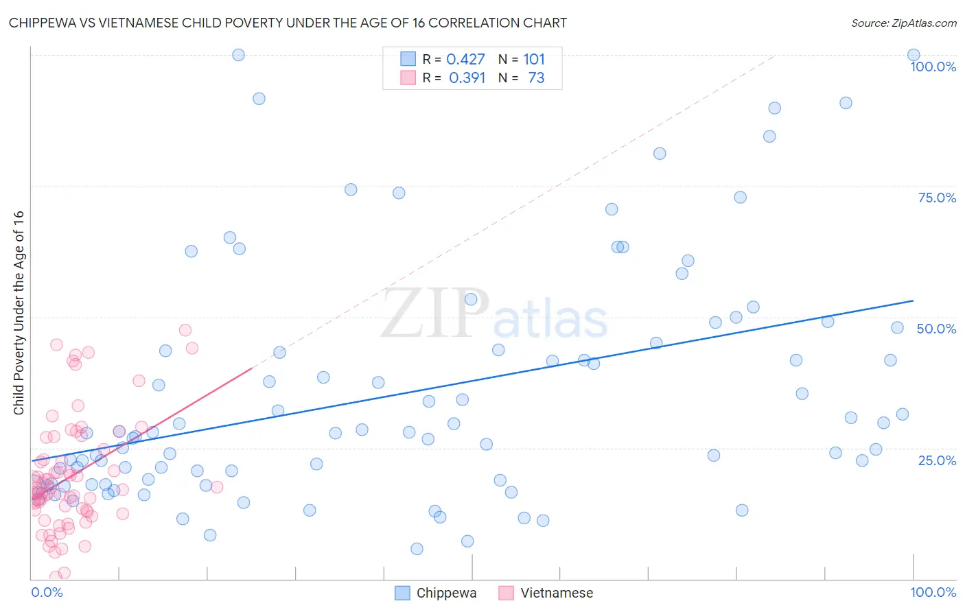 Chippewa vs Vietnamese Child Poverty Under the Age of 16
