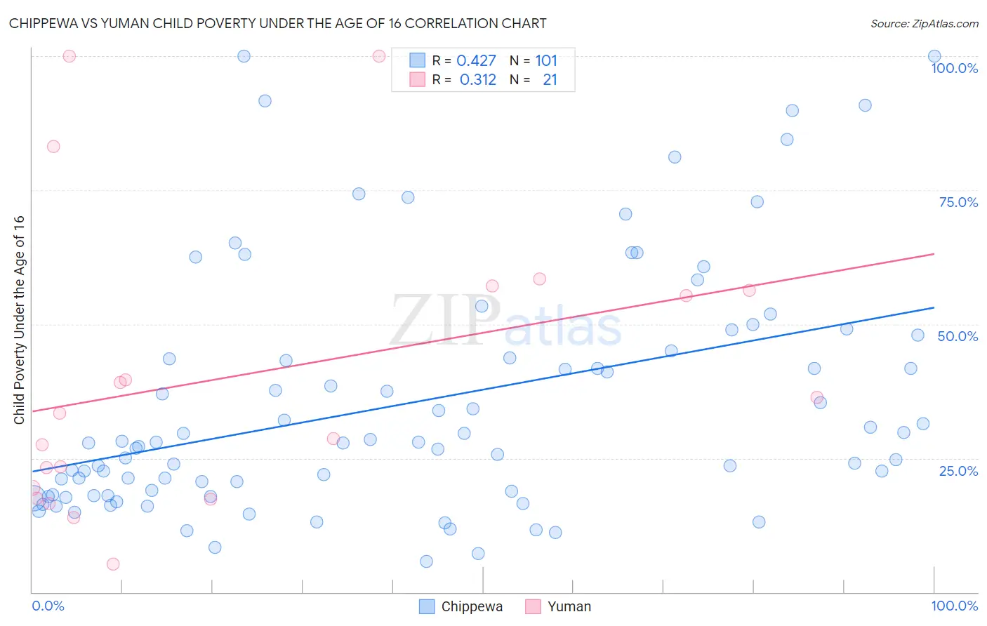Chippewa vs Yuman Child Poverty Under the Age of 16
