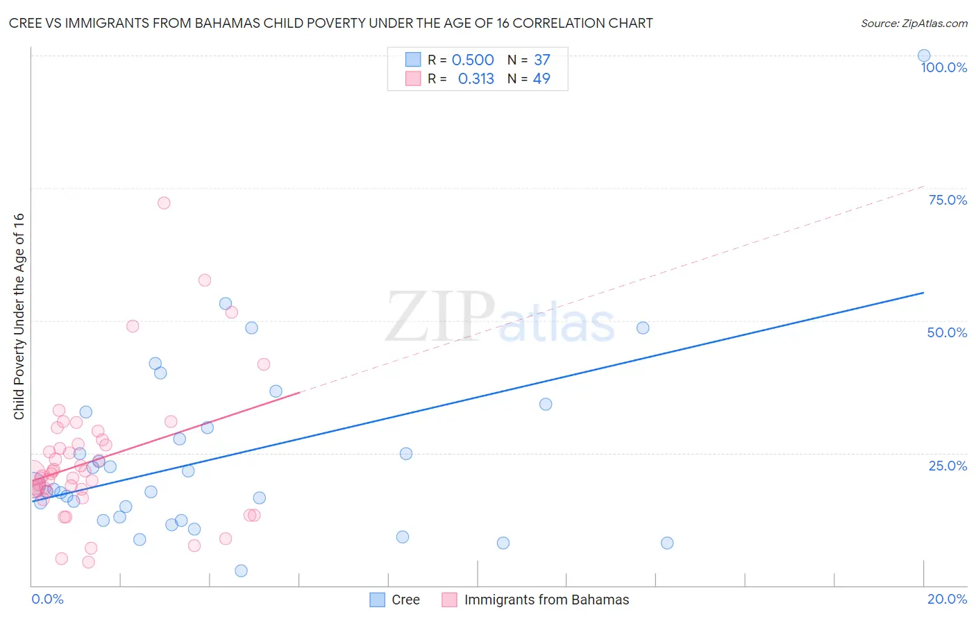 Cree vs Immigrants from Bahamas Child Poverty Under the Age of 16