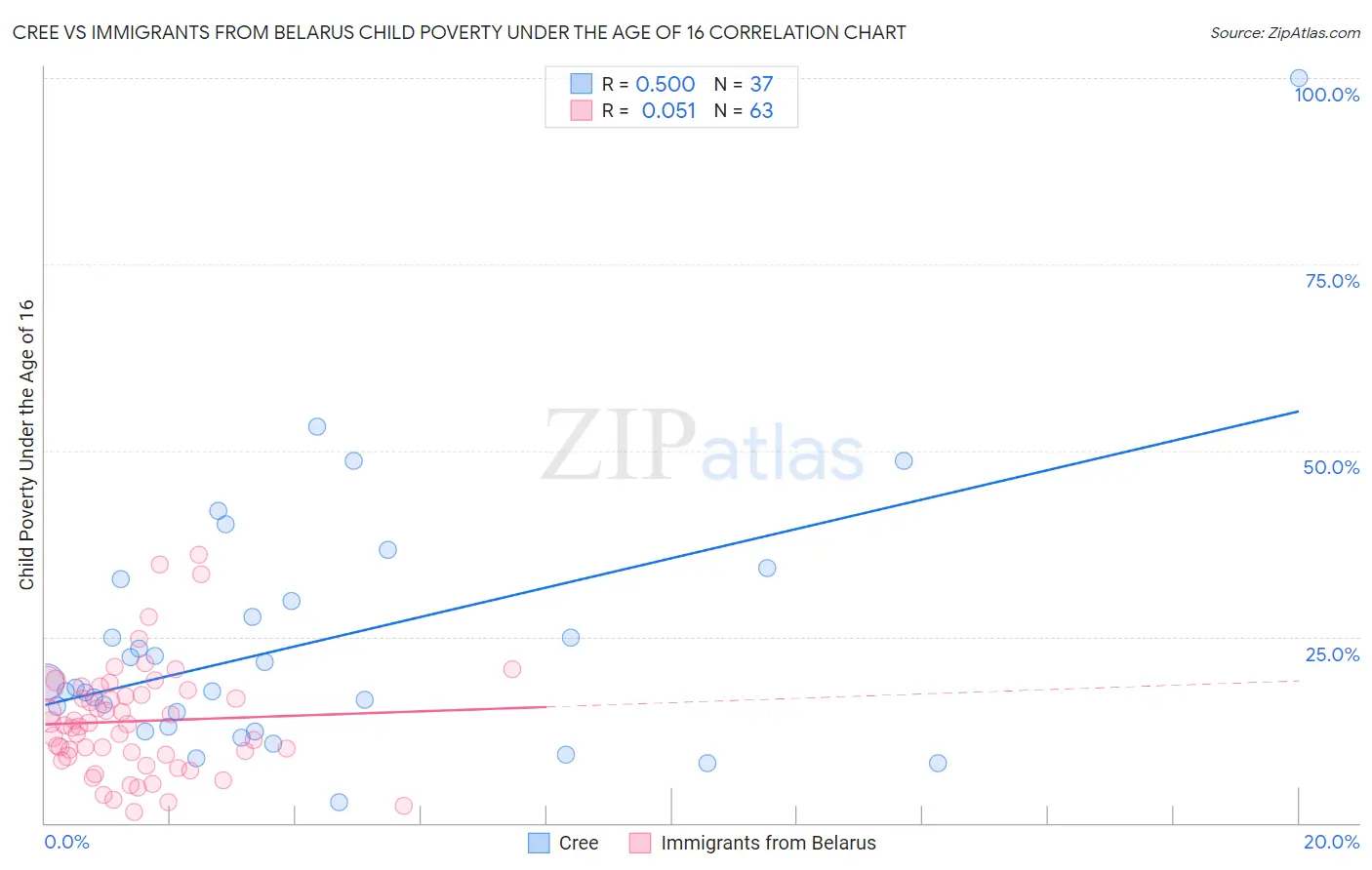 Cree vs Immigrants from Belarus Child Poverty Under the Age of 16
