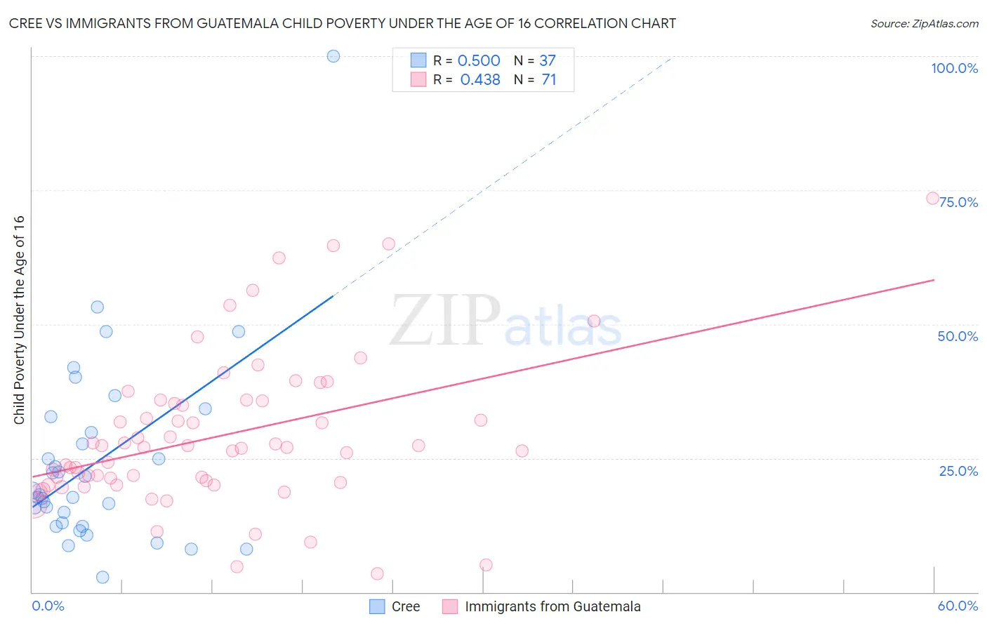 Cree vs Immigrants from Guatemala Child Poverty Under the Age of 16