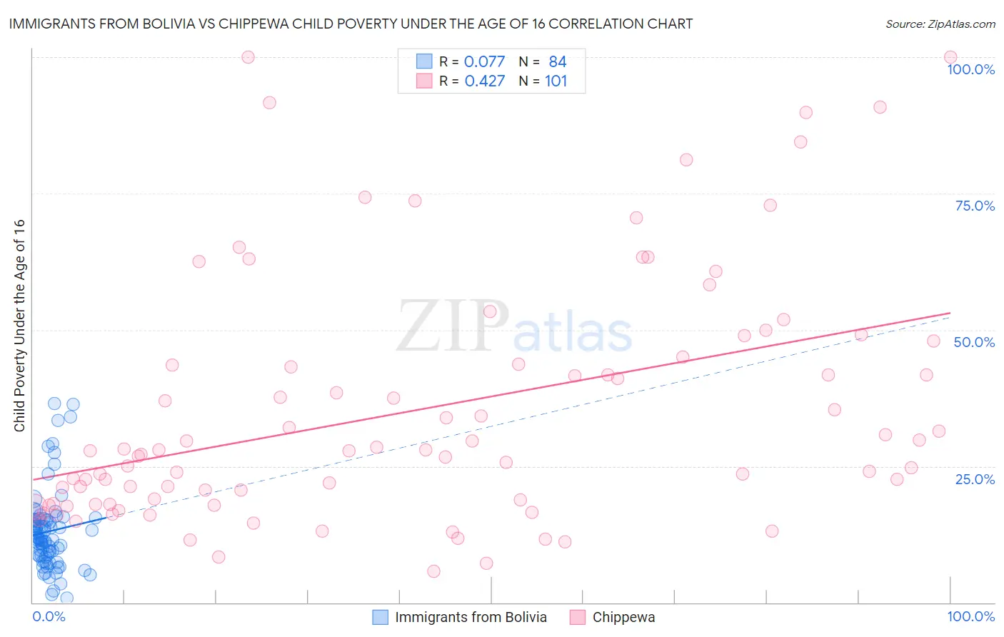 Immigrants from Bolivia vs Chippewa Child Poverty Under the Age of 16