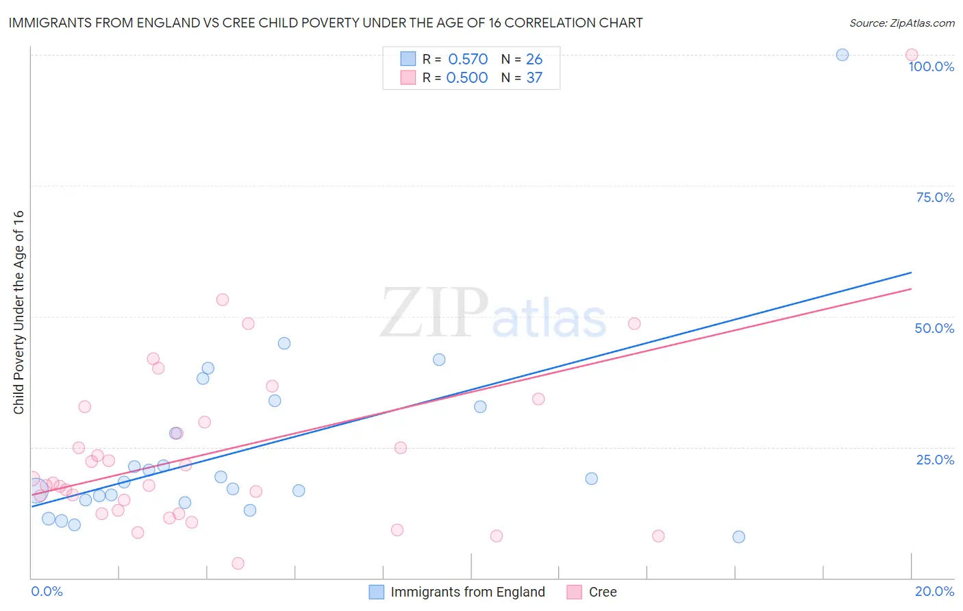 Immigrants from England vs Cree Child Poverty Under the Age of 16