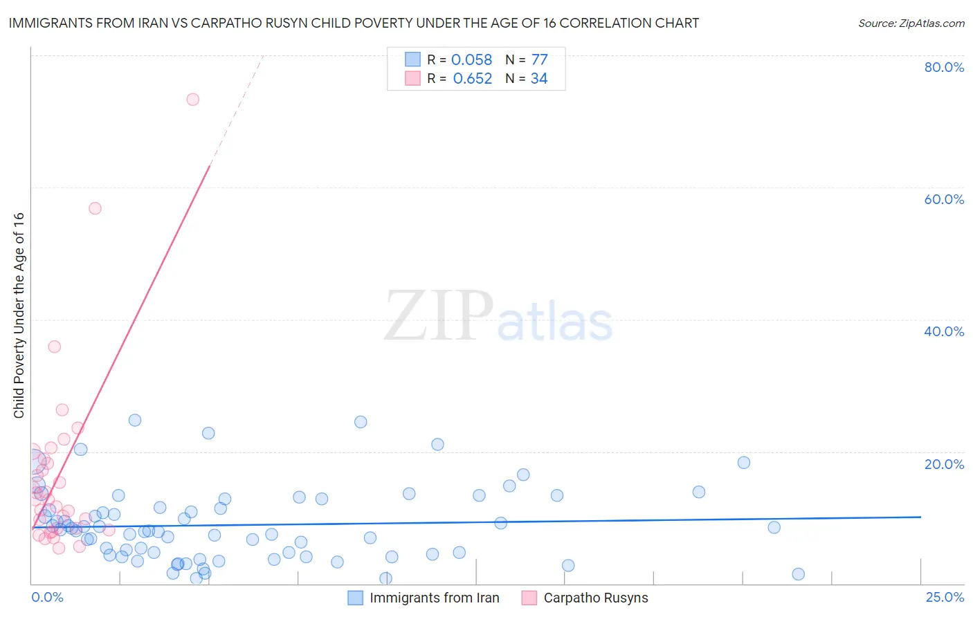 Immigrants from Iran vs Carpatho Rusyn Child Poverty Under the Age of 16
