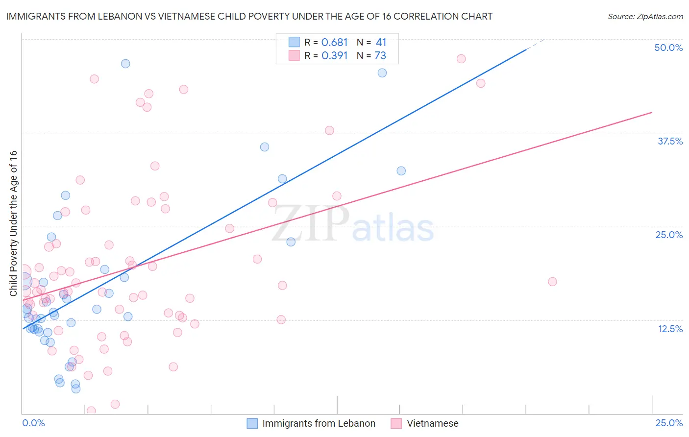 Immigrants from Lebanon vs Vietnamese Child Poverty Under the Age of 16