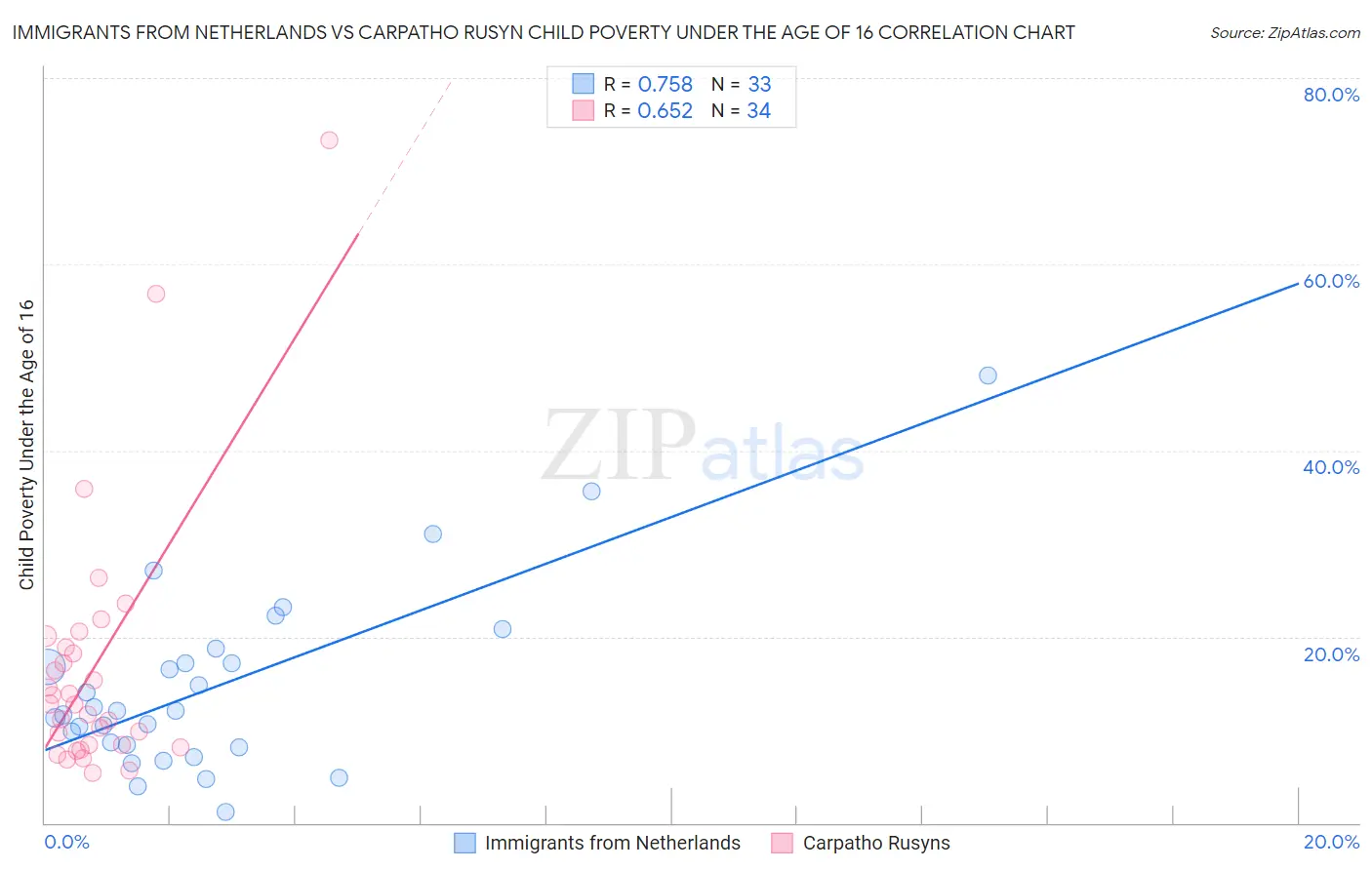 Immigrants from Netherlands vs Carpatho Rusyn Child Poverty Under the Age of 16