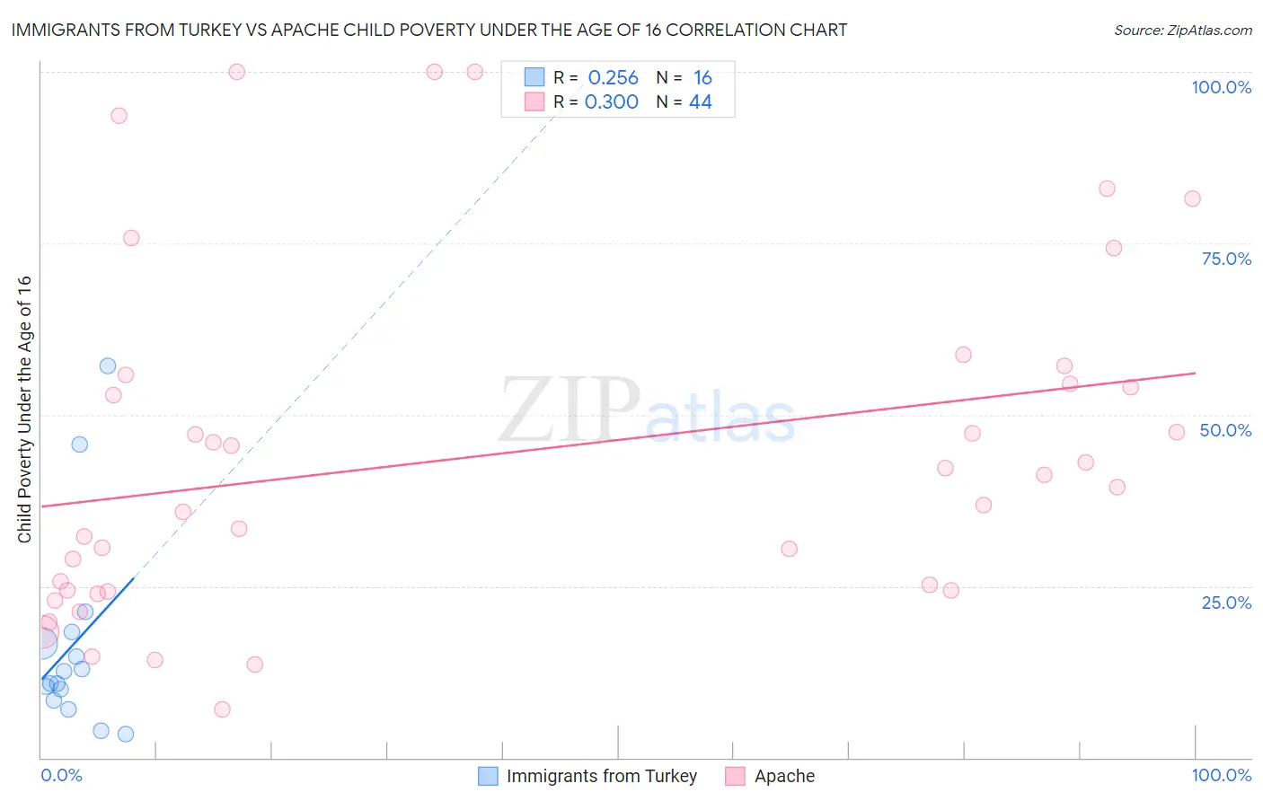 Immigrants from Turkey vs Apache Child Poverty Under the Age of 16