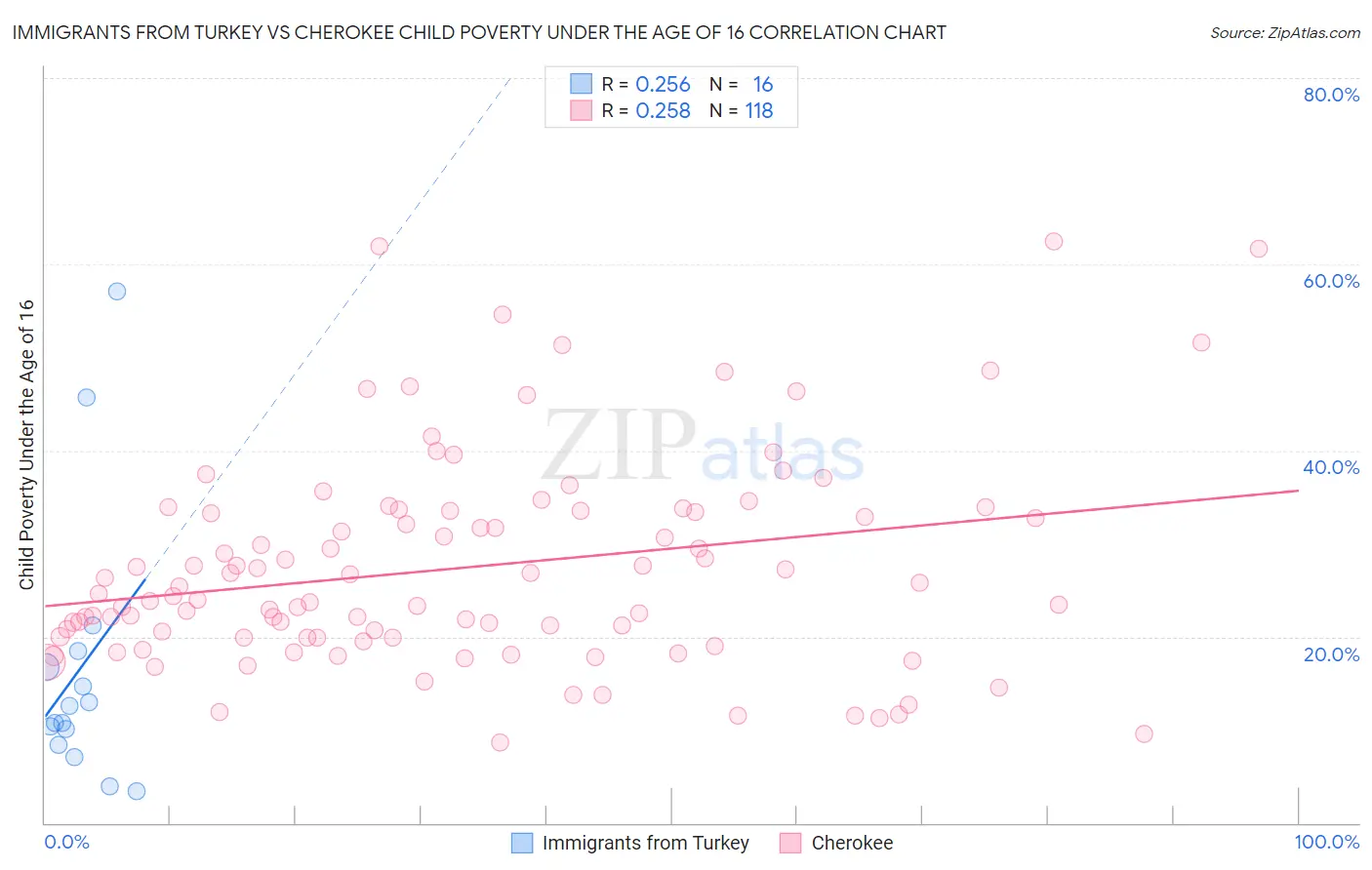 Immigrants from Turkey vs Cherokee Child Poverty Under the Age of 16