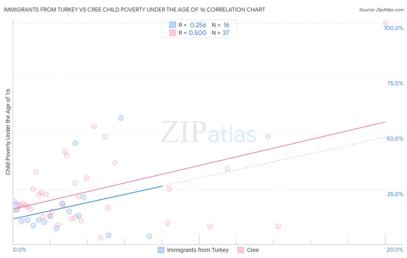 Immigrants from Turkey vs Cree Child Poverty Under the Age of 16