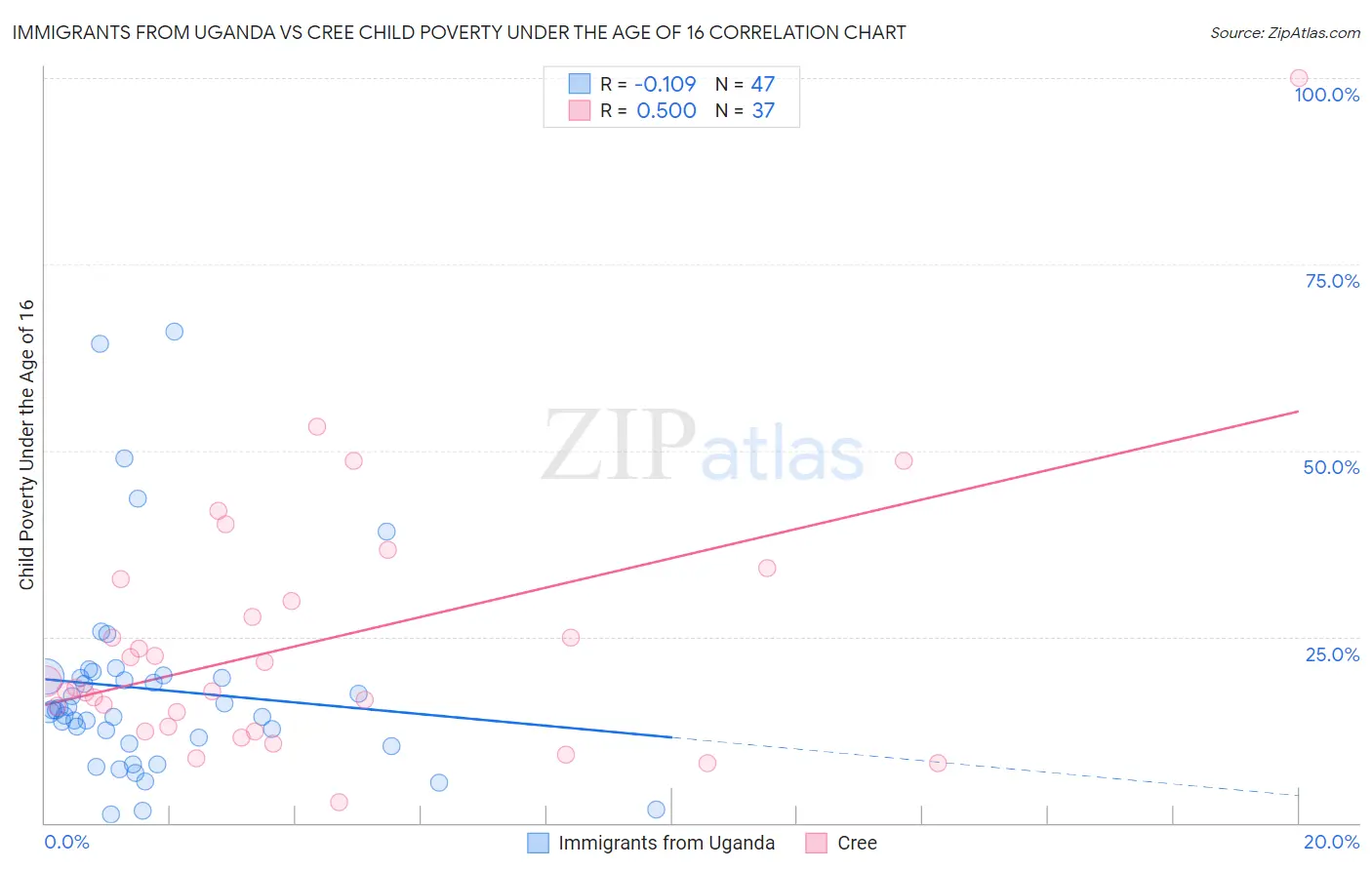 Immigrants from Uganda vs Cree Child Poverty Under the Age of 16