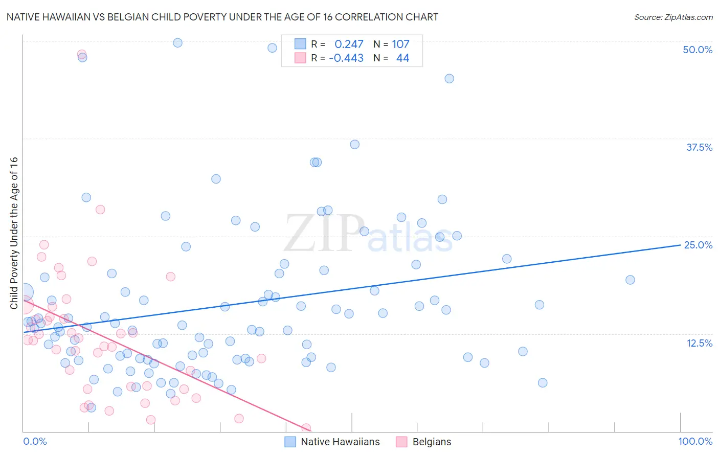 Native Hawaiian vs Belgian Child Poverty Under the Age of 16