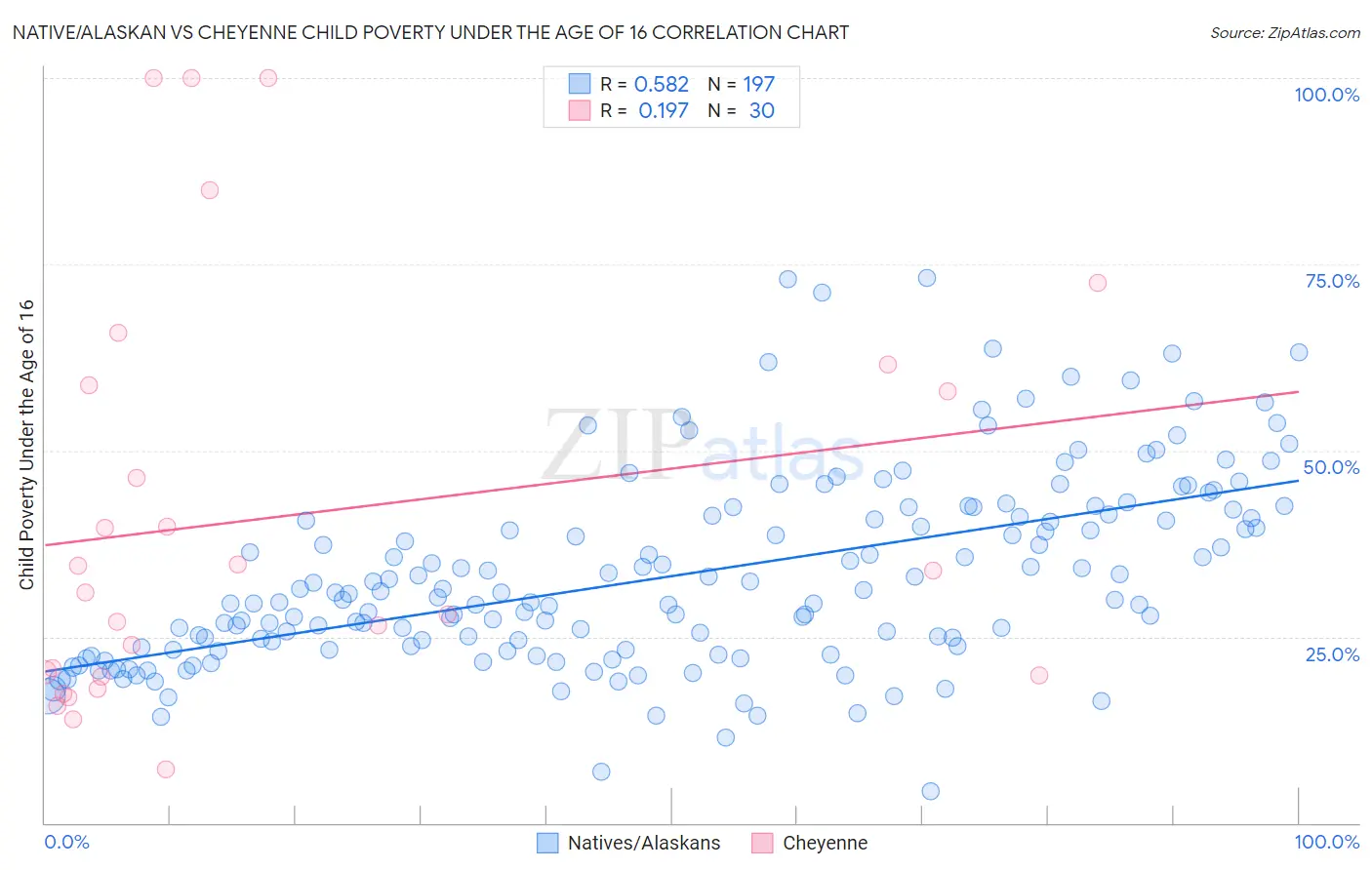 Native/Alaskan vs Cheyenne Child Poverty Under the Age of 16