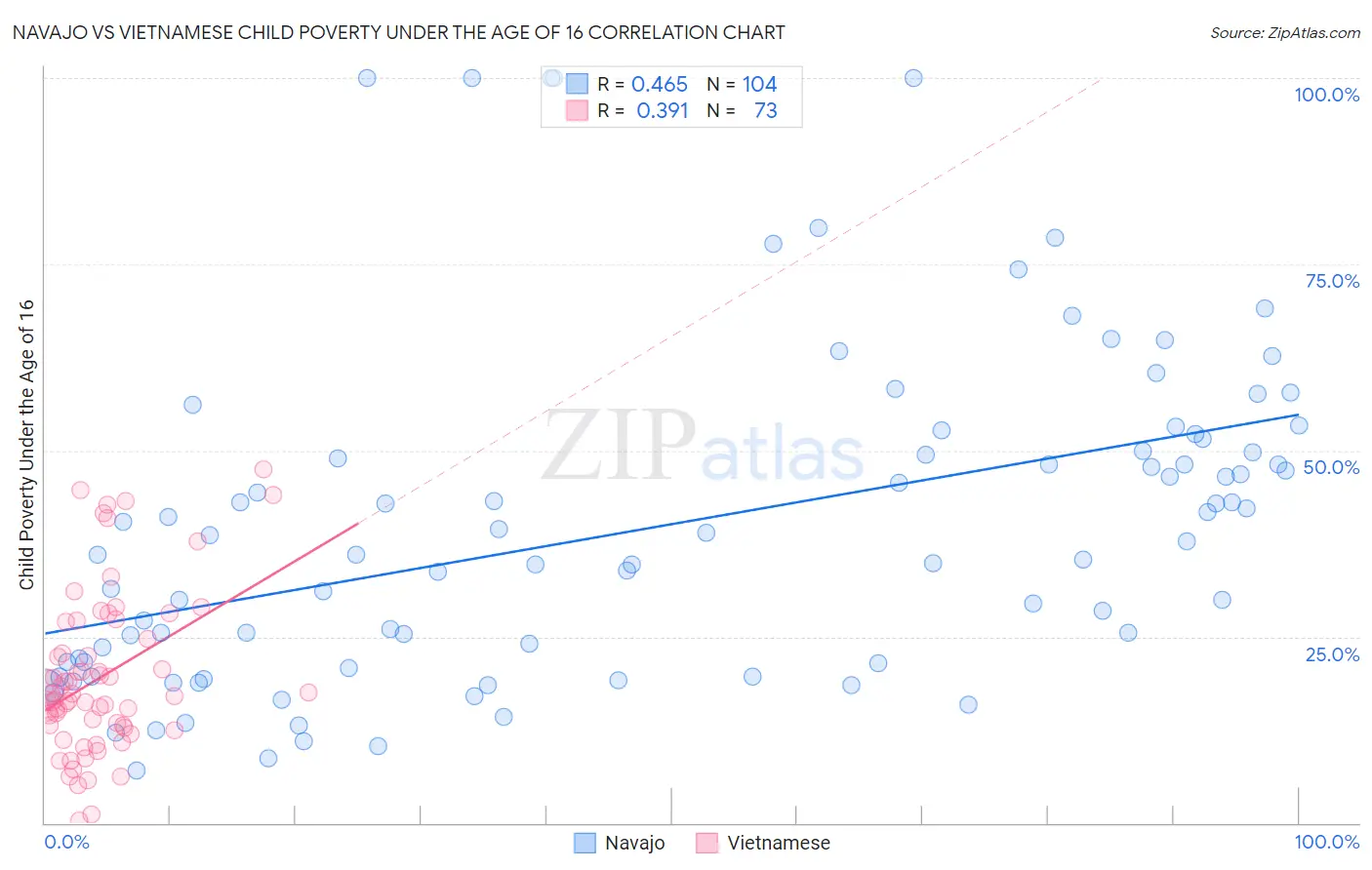 Navajo vs Vietnamese Child Poverty Under the Age of 16