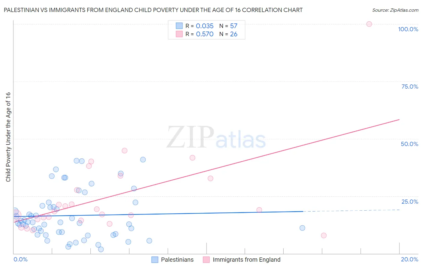 Palestinian vs Immigrants from England Child Poverty Under the Age of 16