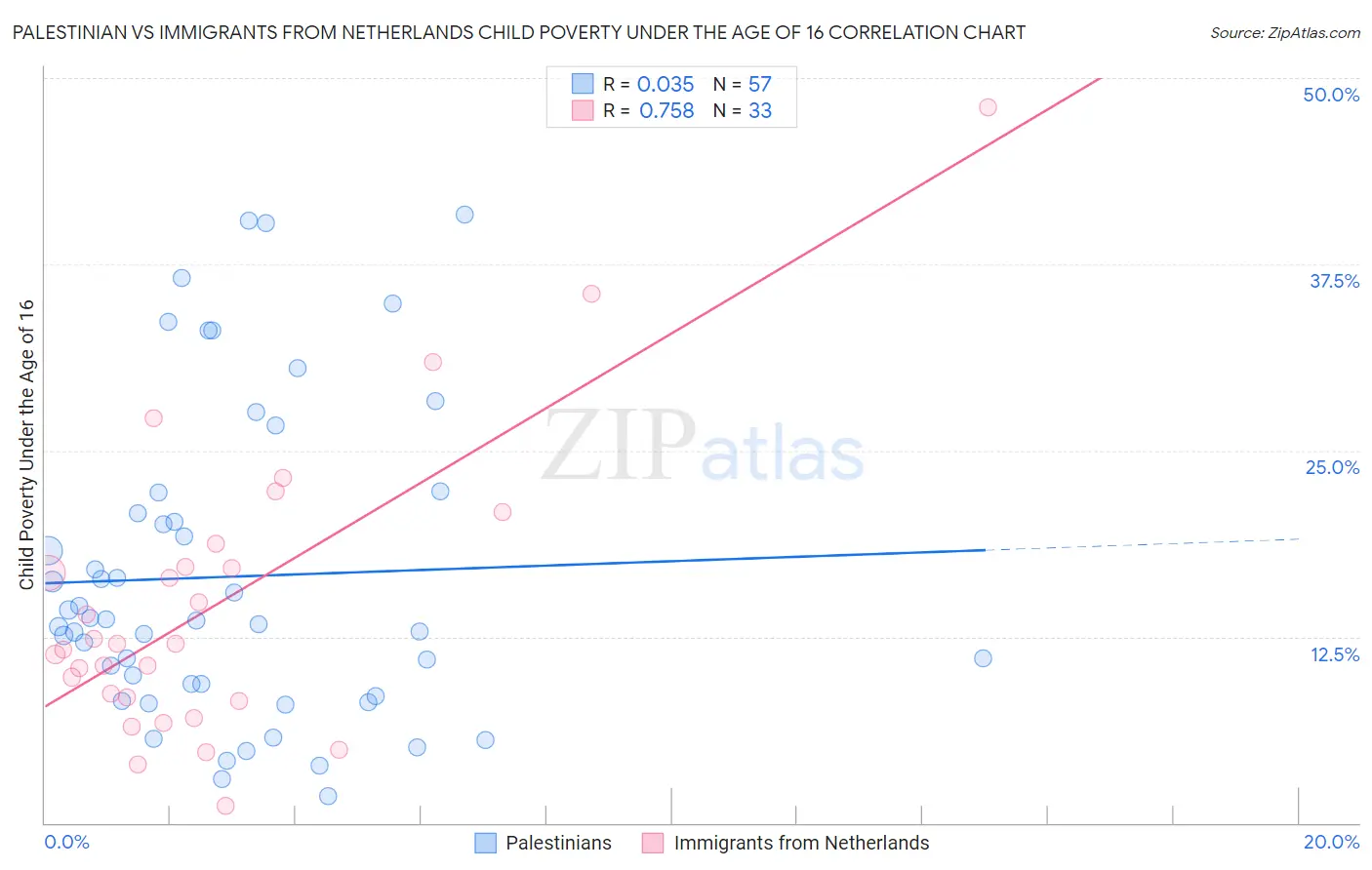 Palestinian vs Immigrants from Netherlands Child Poverty Under the Age of 16