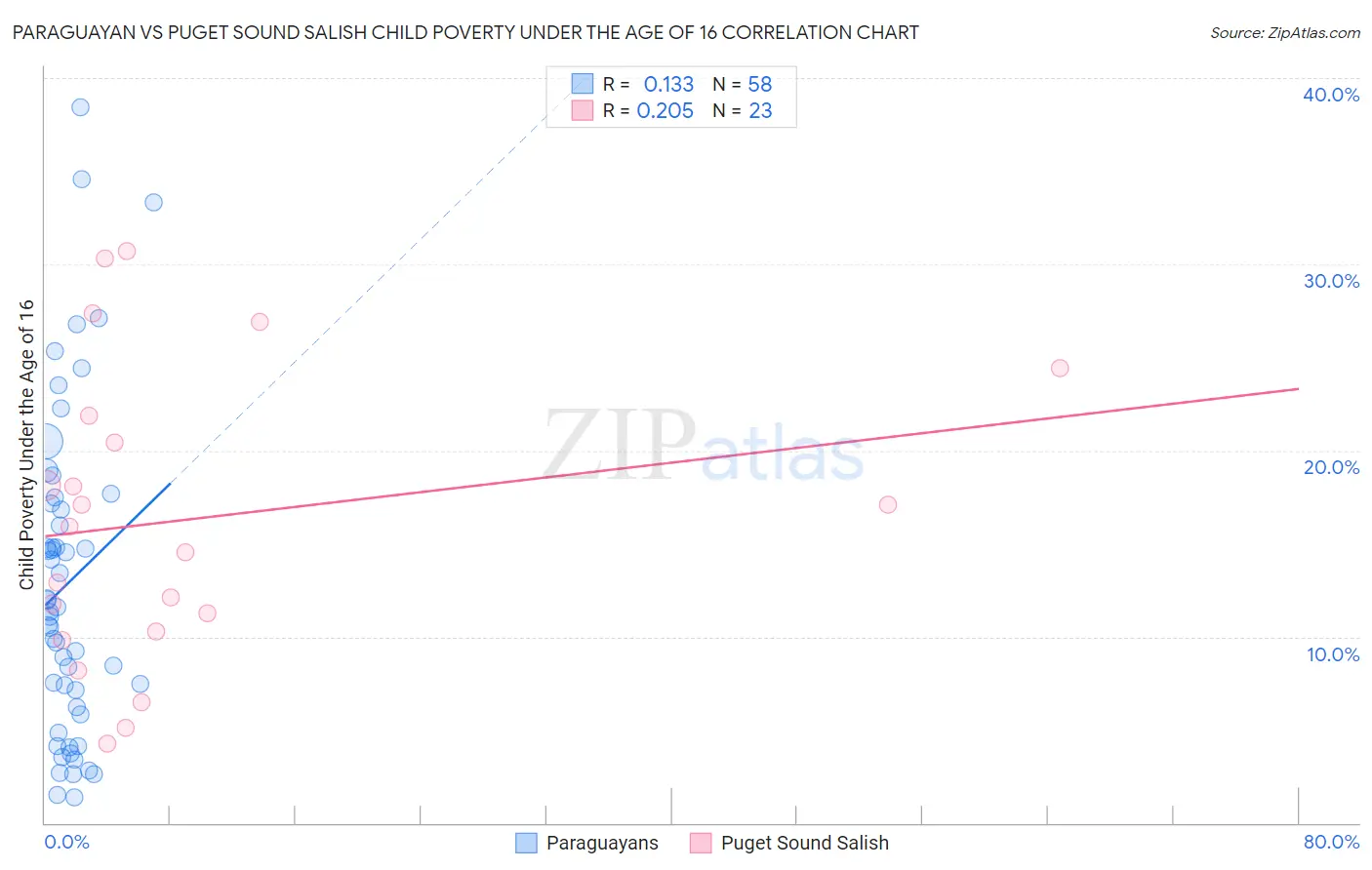 Paraguayan vs Puget Sound Salish Child Poverty Under the Age of 16