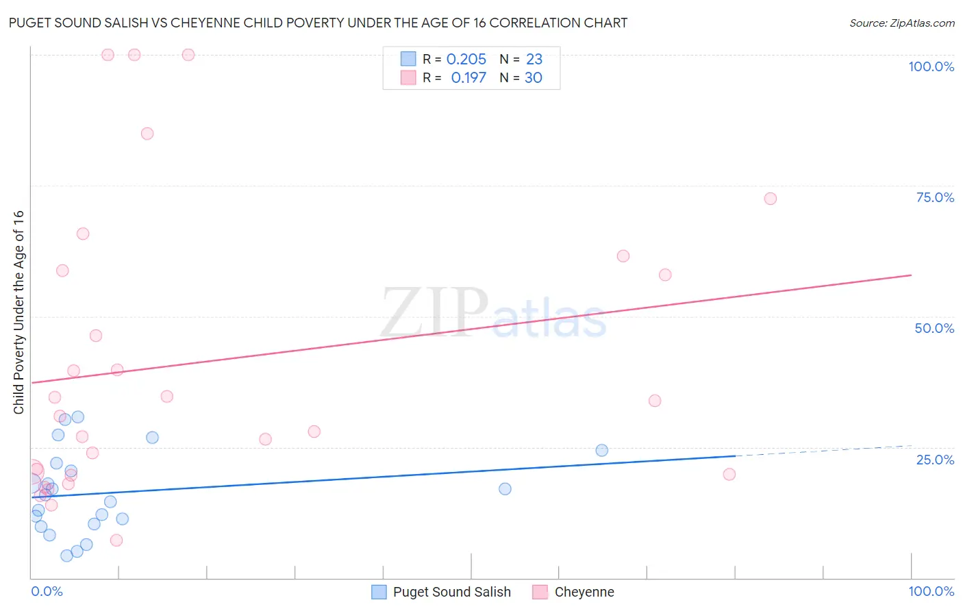 Puget Sound Salish vs Cheyenne Child Poverty Under the Age of 16