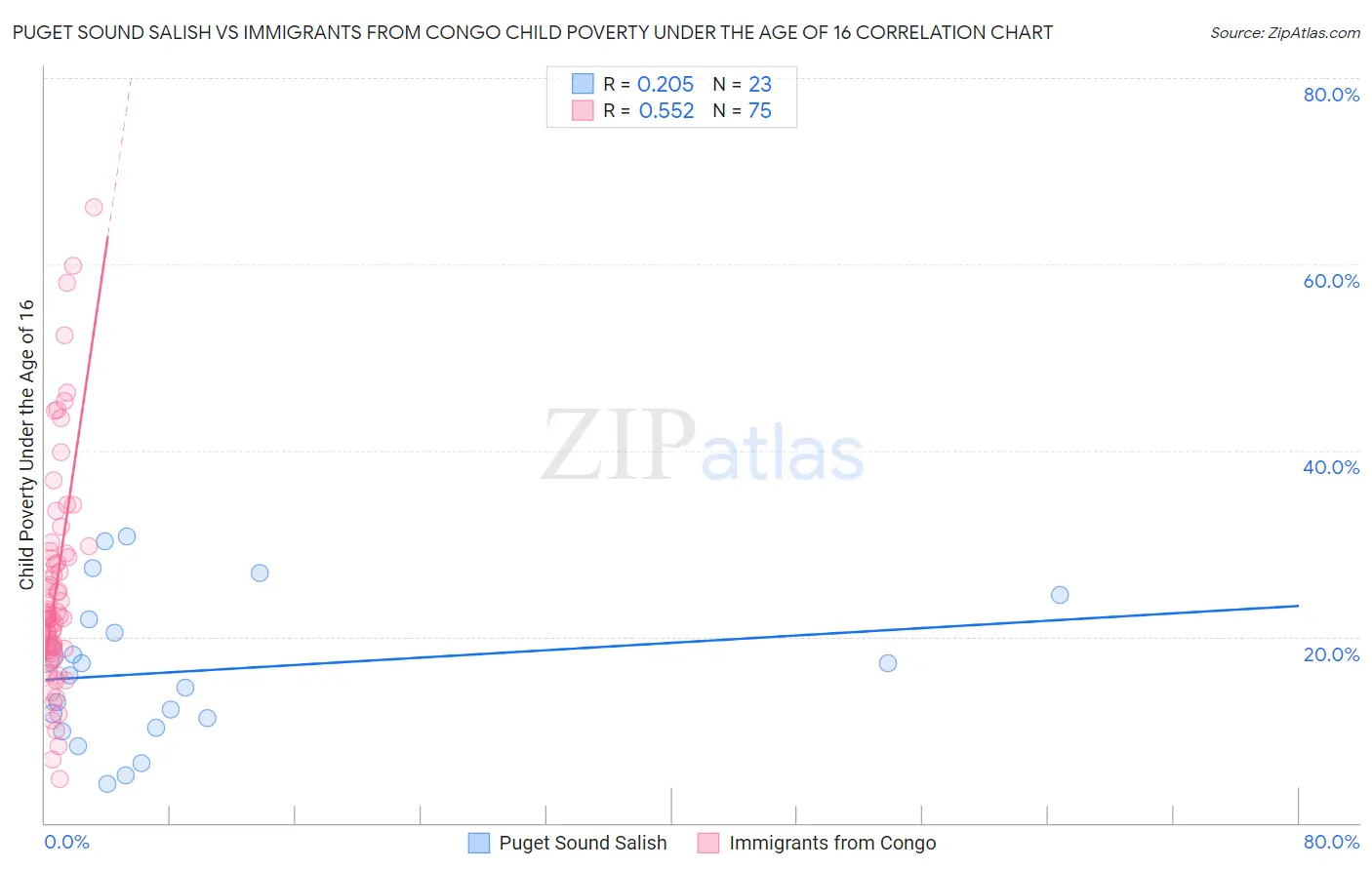 Puget Sound Salish vs Immigrants from Congo Child Poverty Under the Age of 16