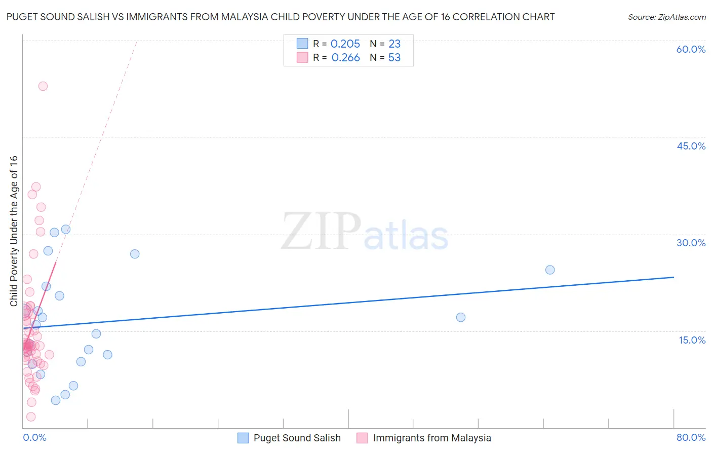 Puget Sound Salish vs Immigrants from Malaysia Child Poverty Under the Age of 16