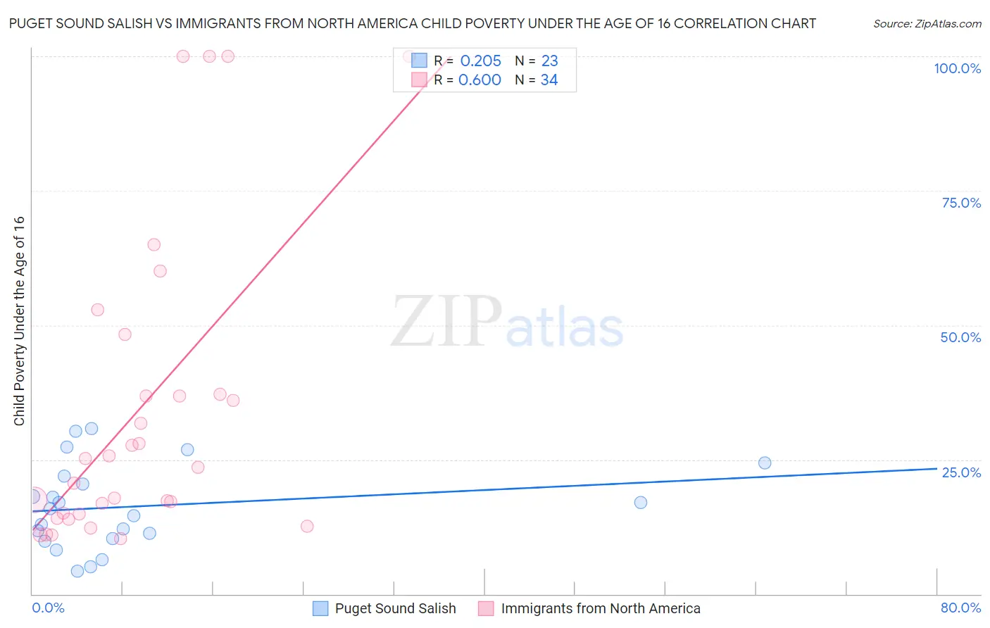 Puget Sound Salish vs Immigrants from North America Child Poverty Under the Age of 16