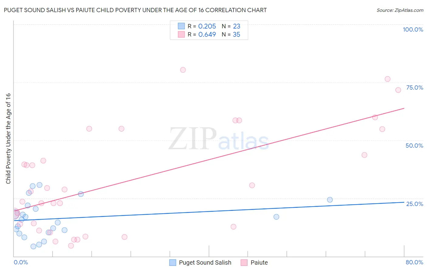 Puget Sound Salish vs Paiute Child Poverty Under the Age of 16