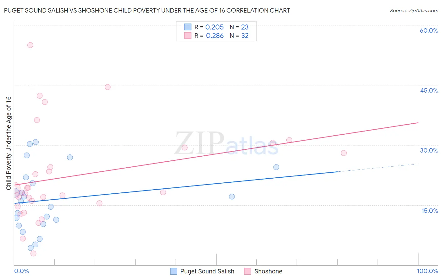 Puget Sound Salish vs Shoshone Child Poverty Under the Age of 16