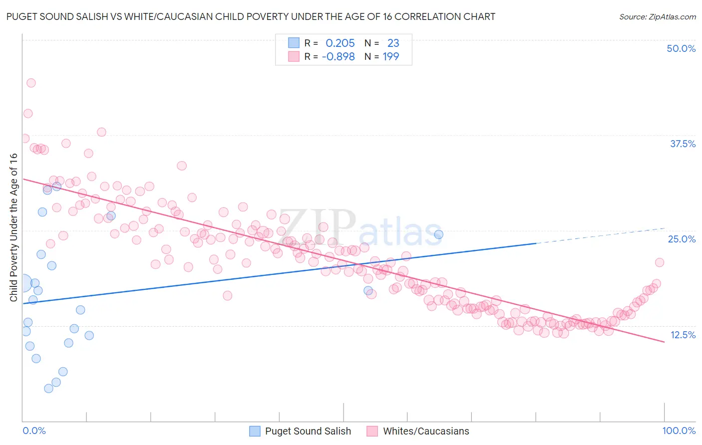 Puget Sound Salish vs White/Caucasian Child Poverty Under the Age of 16