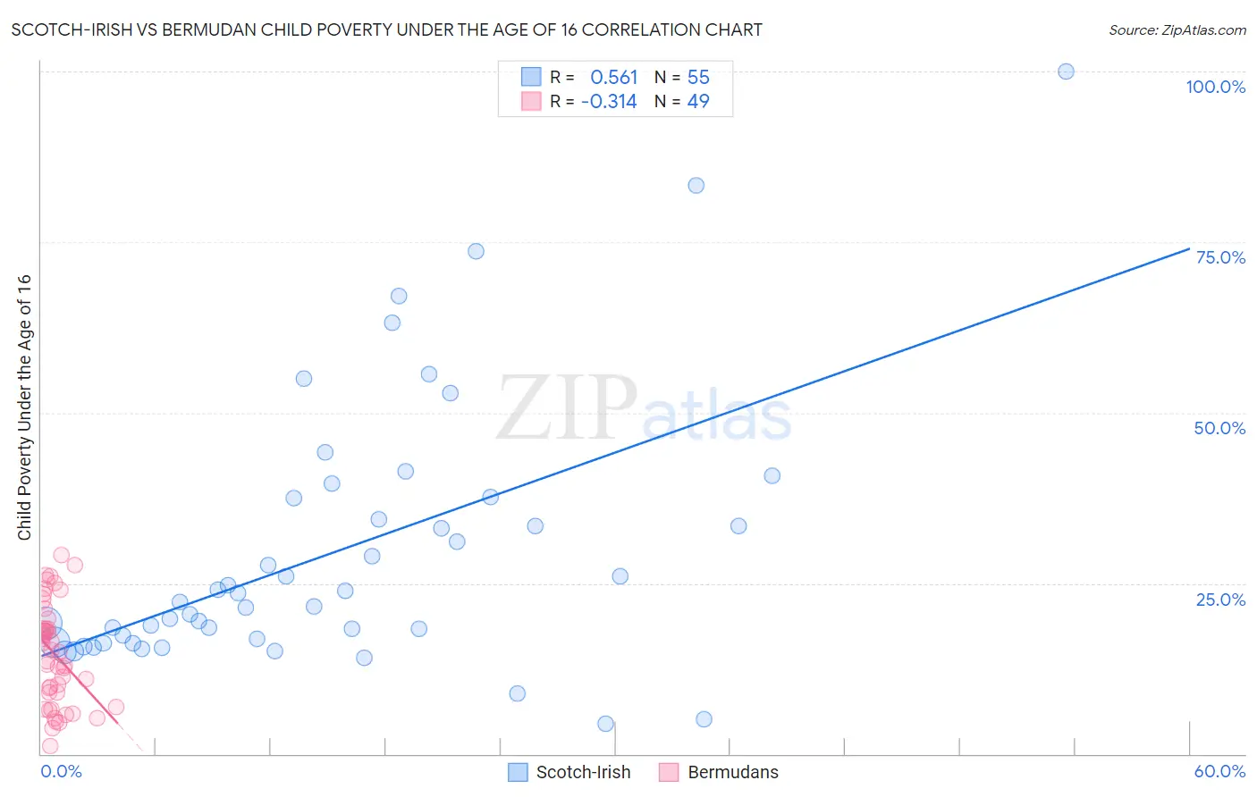 Scotch-Irish vs Bermudan Child Poverty Under the Age of 16