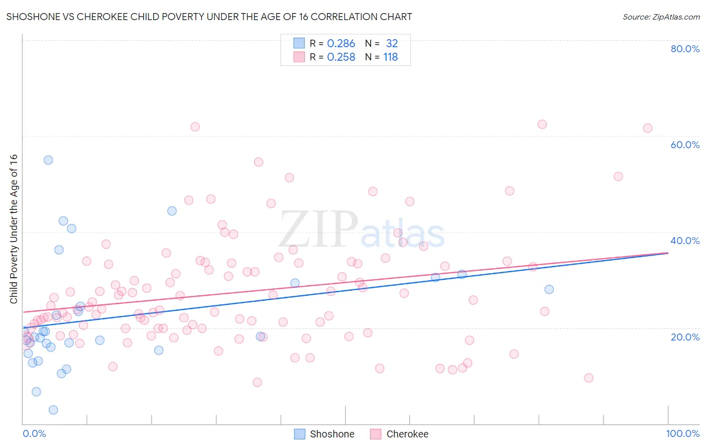 Shoshone vs Cherokee Child Poverty Under the Age of 16