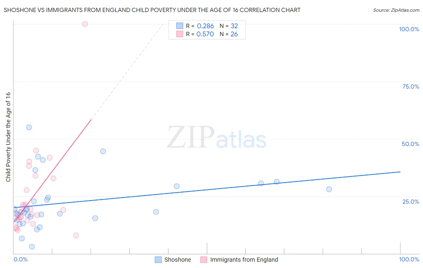 Shoshone vs Immigrants from England Child Poverty Under the Age of 16