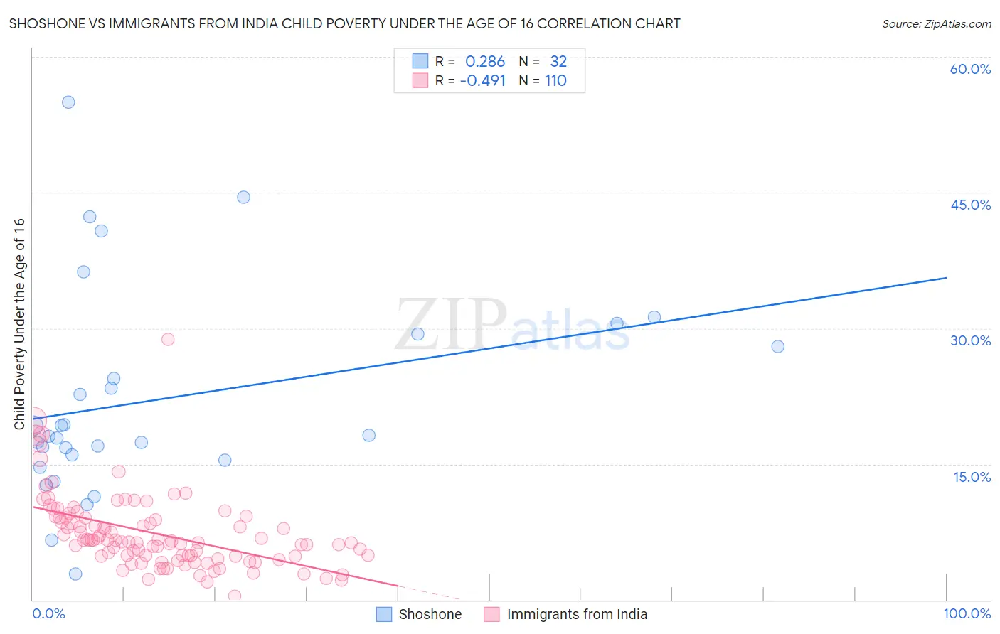 Shoshone vs Immigrants from India Child Poverty Under the Age of 16