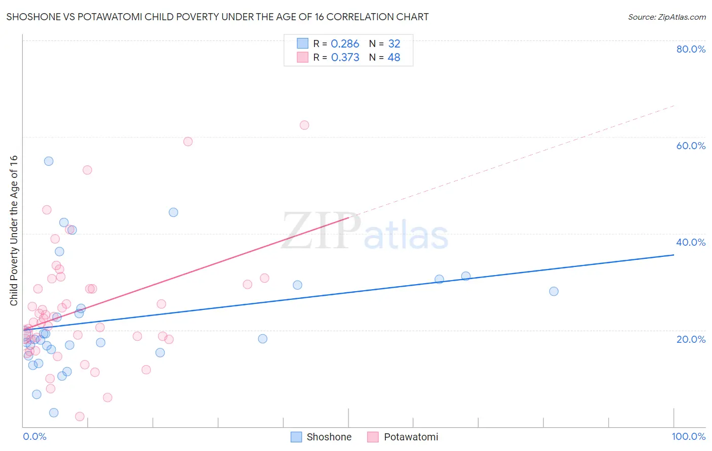 Shoshone vs Potawatomi Child Poverty Under the Age of 16