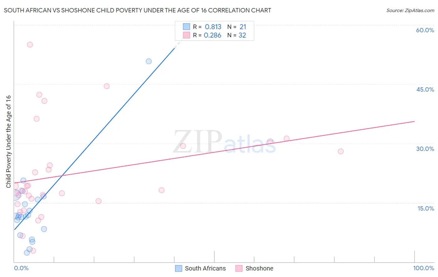 South African vs Shoshone Child Poverty Under the Age of 16