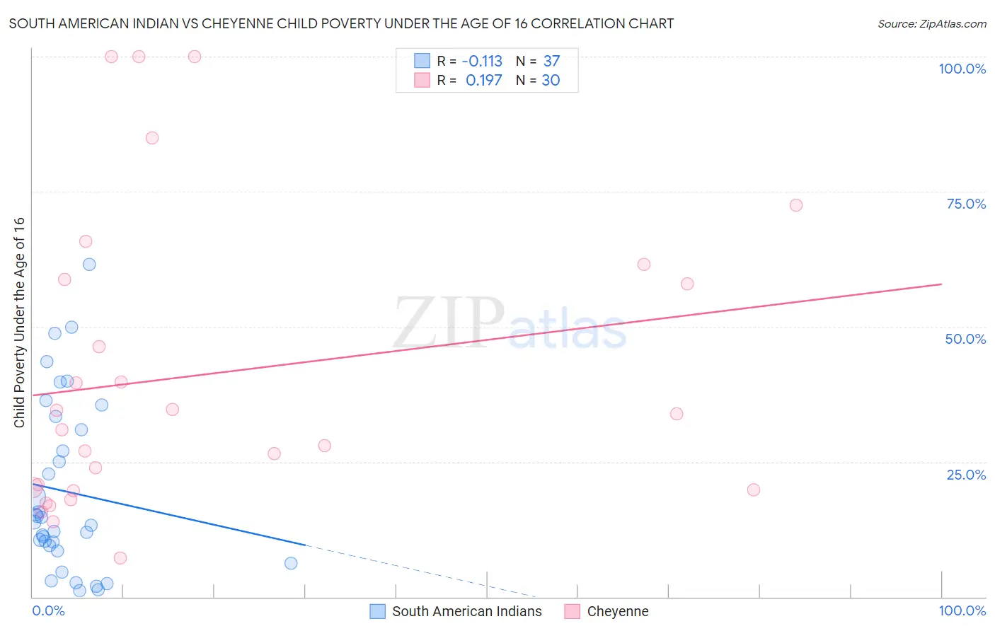 South American Indian vs Cheyenne Child Poverty Under the Age of 16