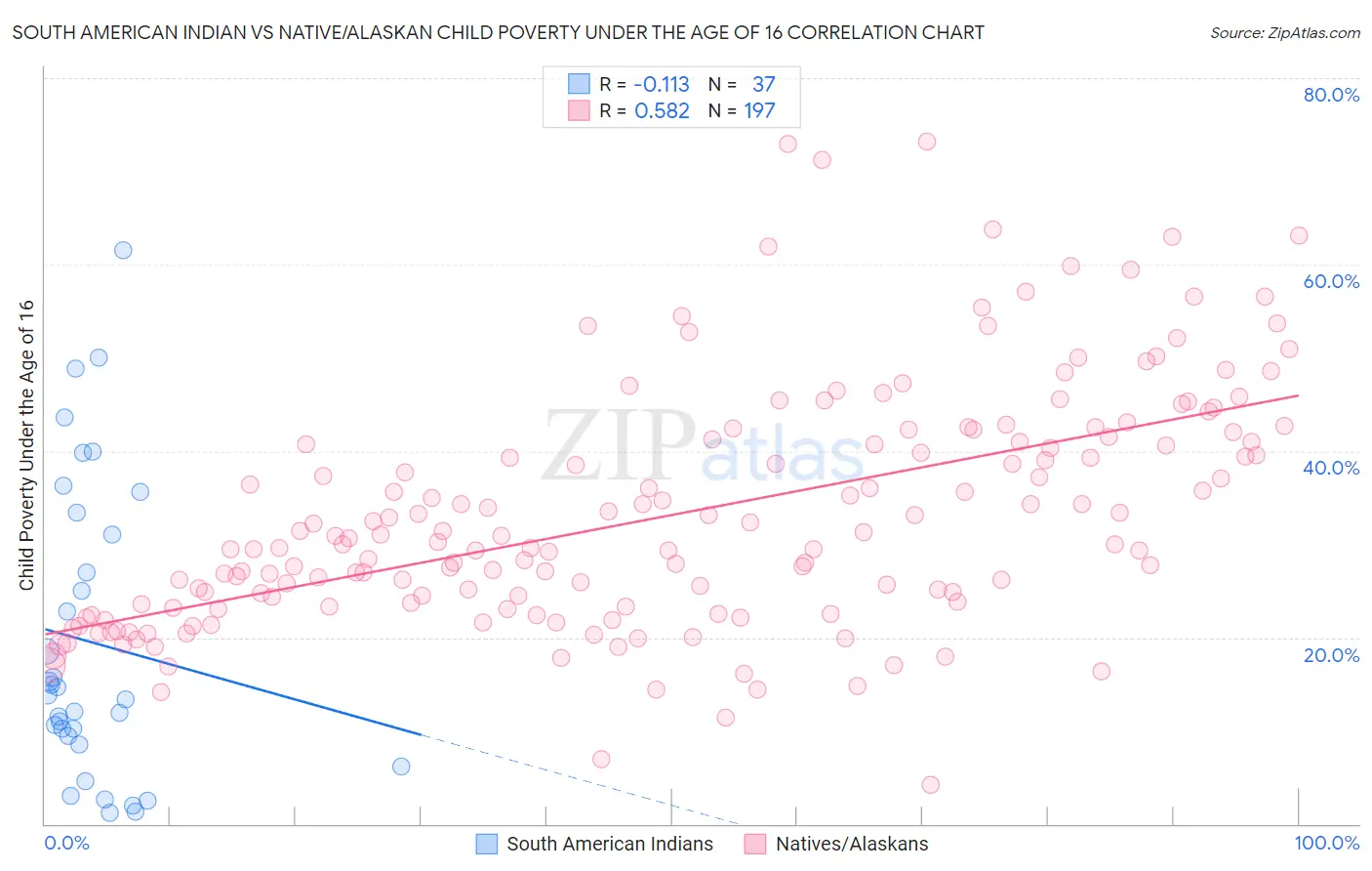South American Indian vs Native/Alaskan Child Poverty Under the Age of 16