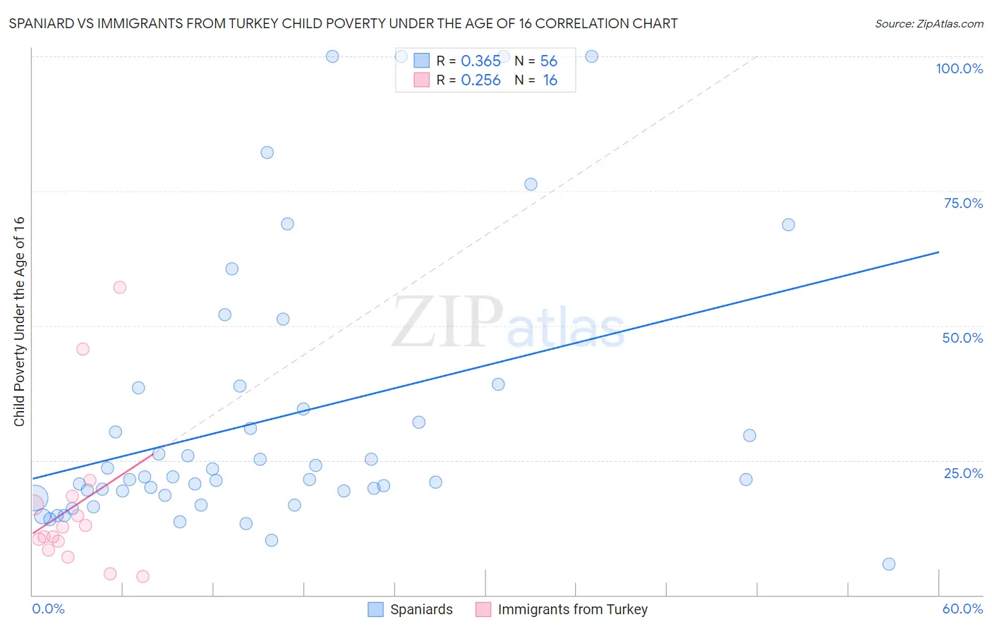 Spaniard vs Immigrants from Turkey Child Poverty Under the Age of 16