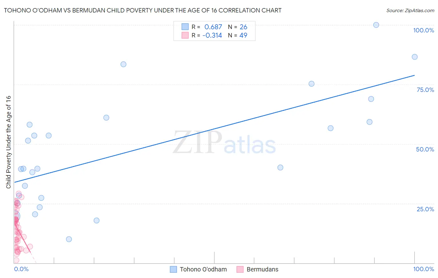 Tohono O'odham vs Bermudan Child Poverty Under the Age of 16