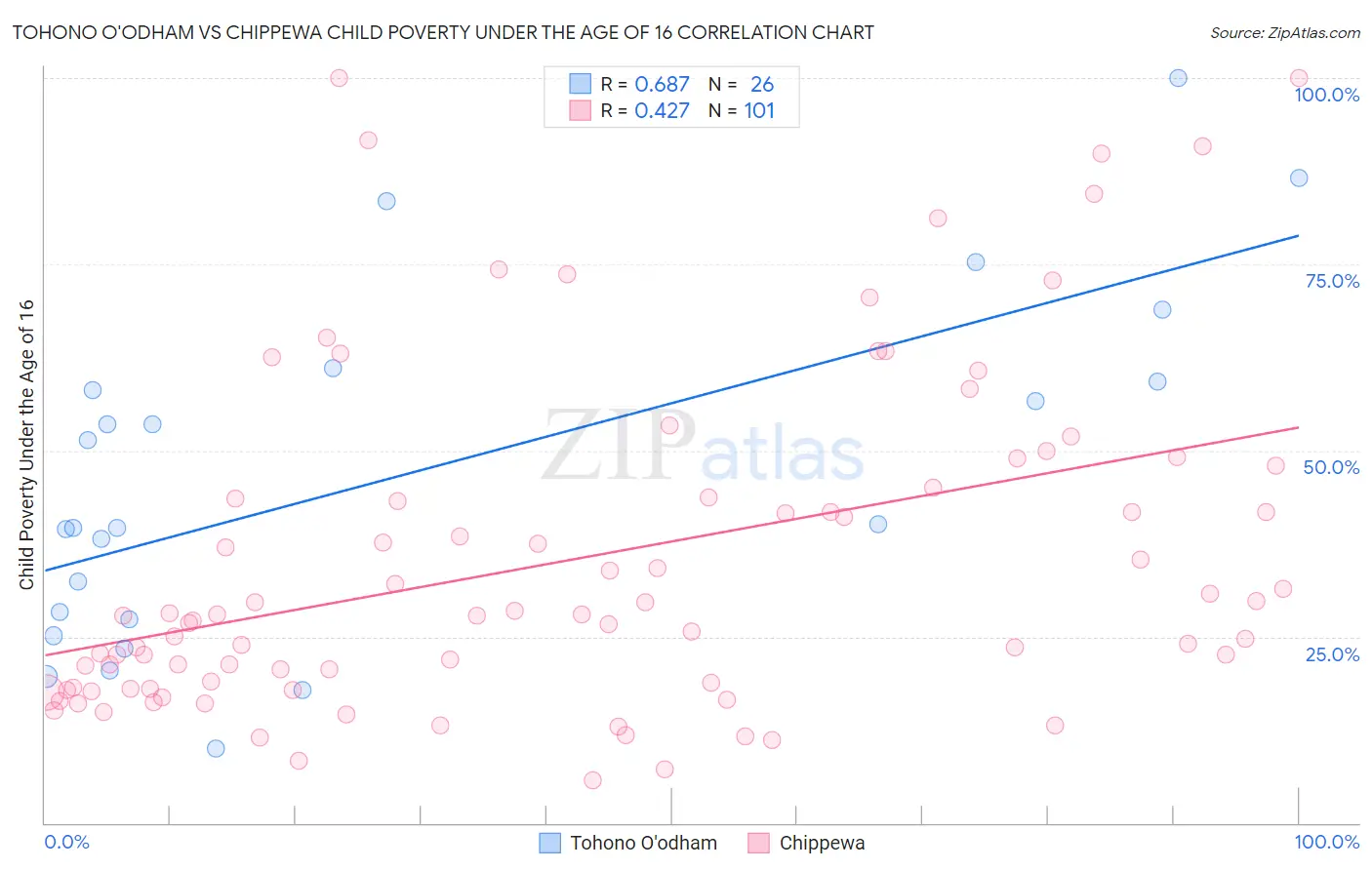 Tohono O'odham vs Chippewa Child Poverty Under the Age of 16