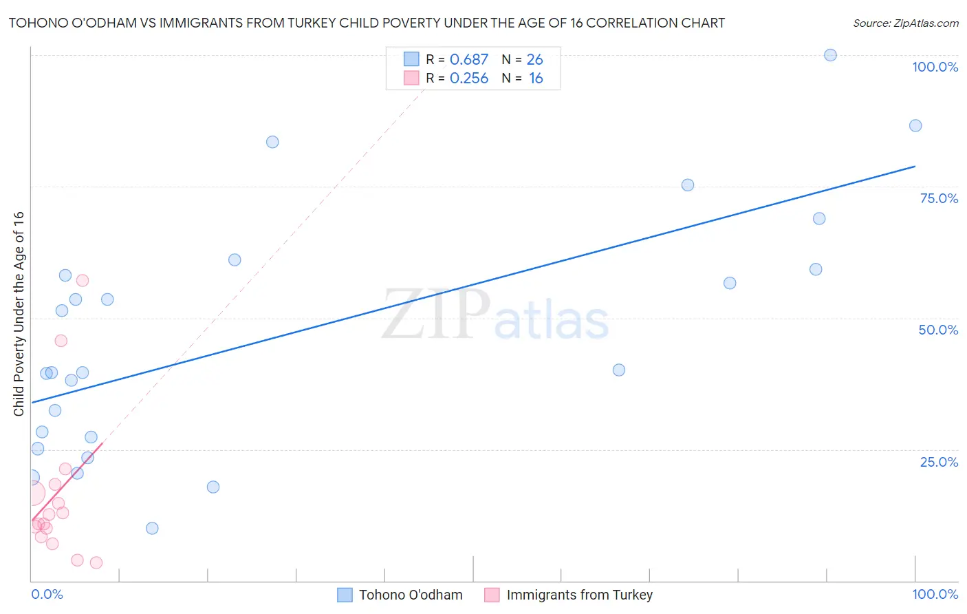 Tohono O'odham vs Immigrants from Turkey Child Poverty Under the Age of 16