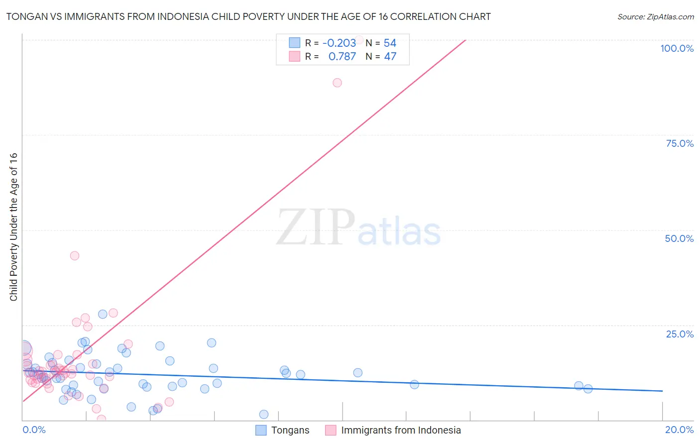 Tongan vs Immigrants from Indonesia Child Poverty Under the Age of 16
