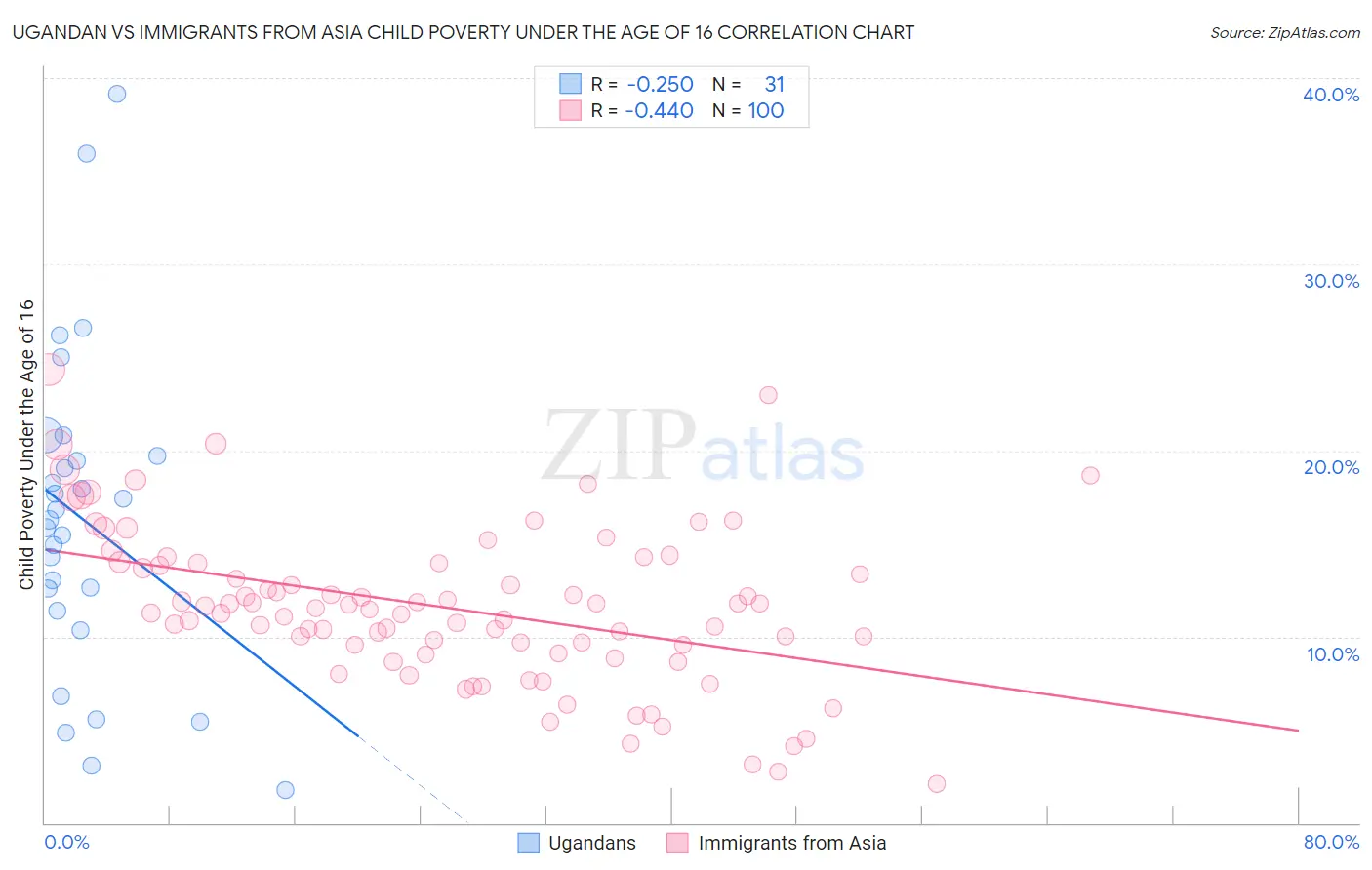 Ugandan vs Immigrants from Asia Child Poverty Under the Age of 16