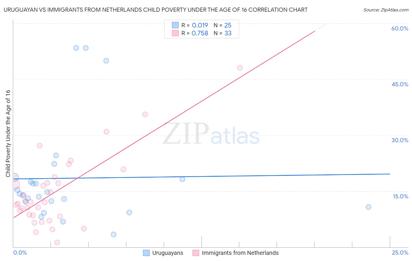 Uruguayan vs Immigrants from Netherlands Child Poverty Under the Age of 16