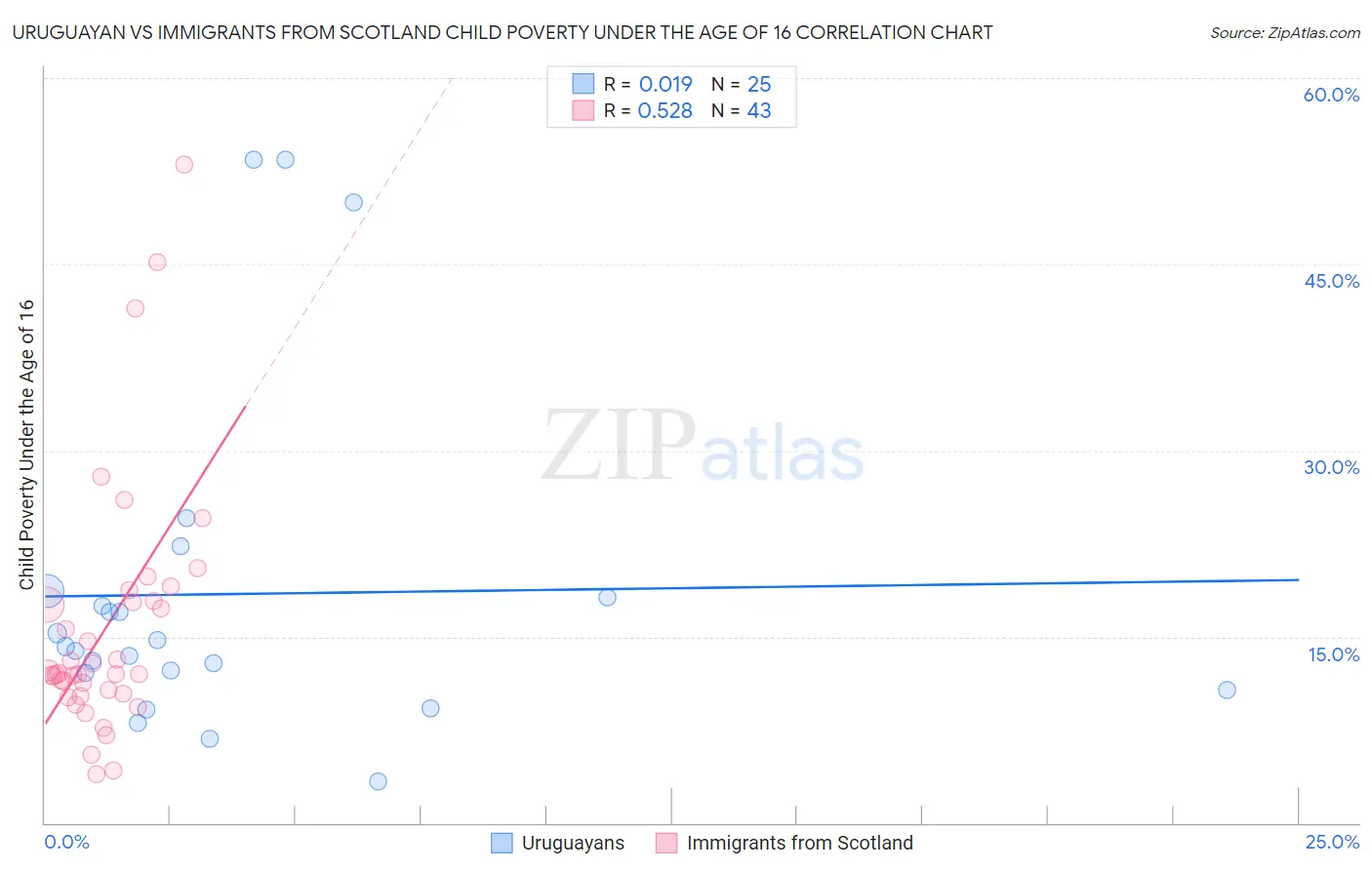Uruguayan vs Immigrants from Scotland Child Poverty Under the Age of 16
