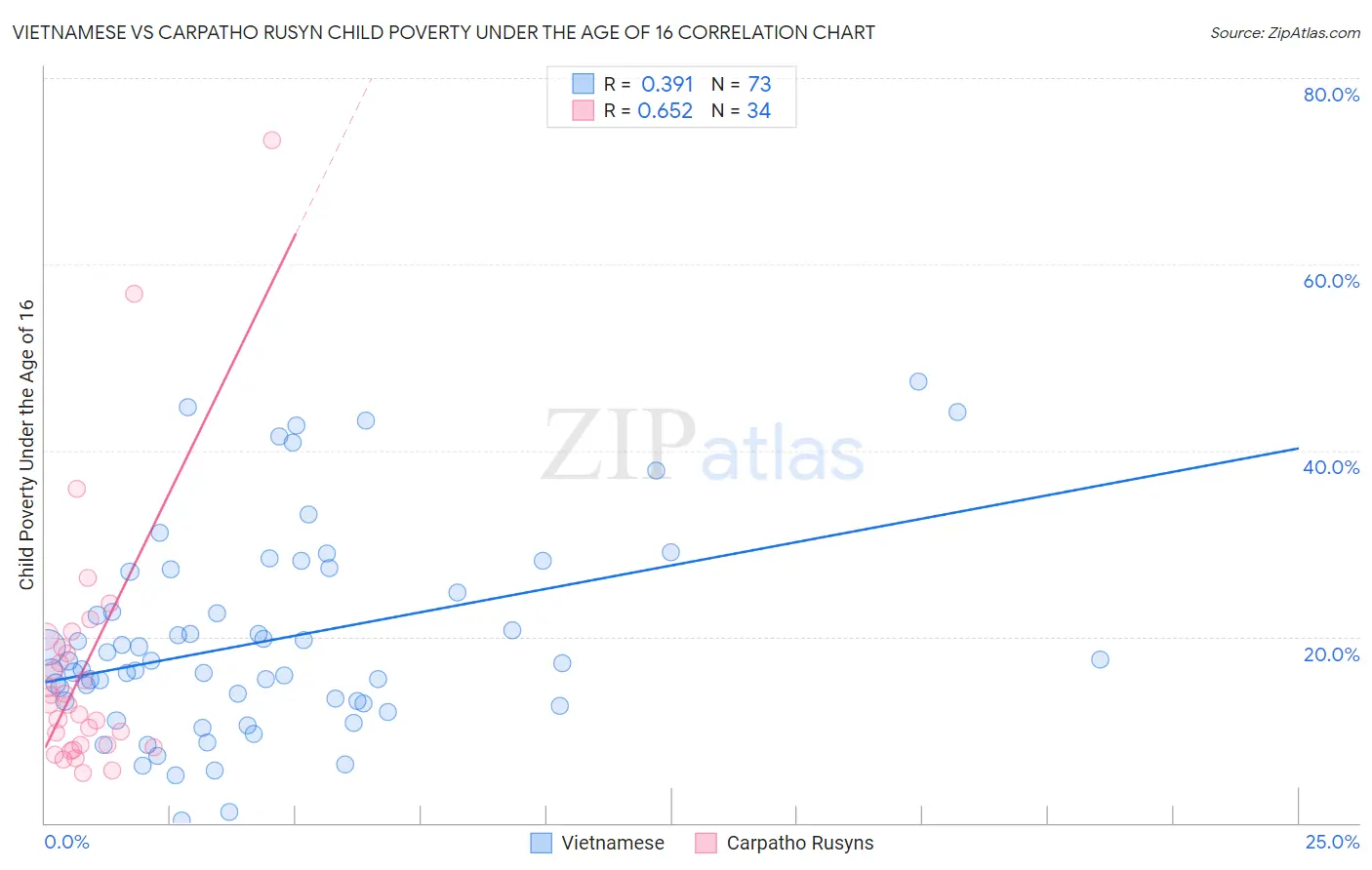 Vietnamese vs Carpatho Rusyn Child Poverty Under the Age of 16